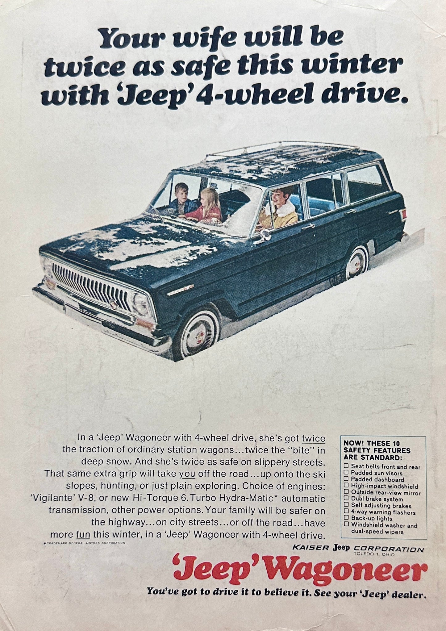 1966 Jeep Wagoneer Twice as Safe This Winter - Magazine Ad