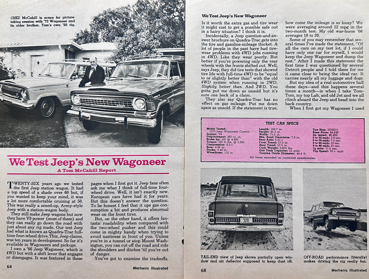 1973 Jeep Wagoneer Road Test Magazine Article