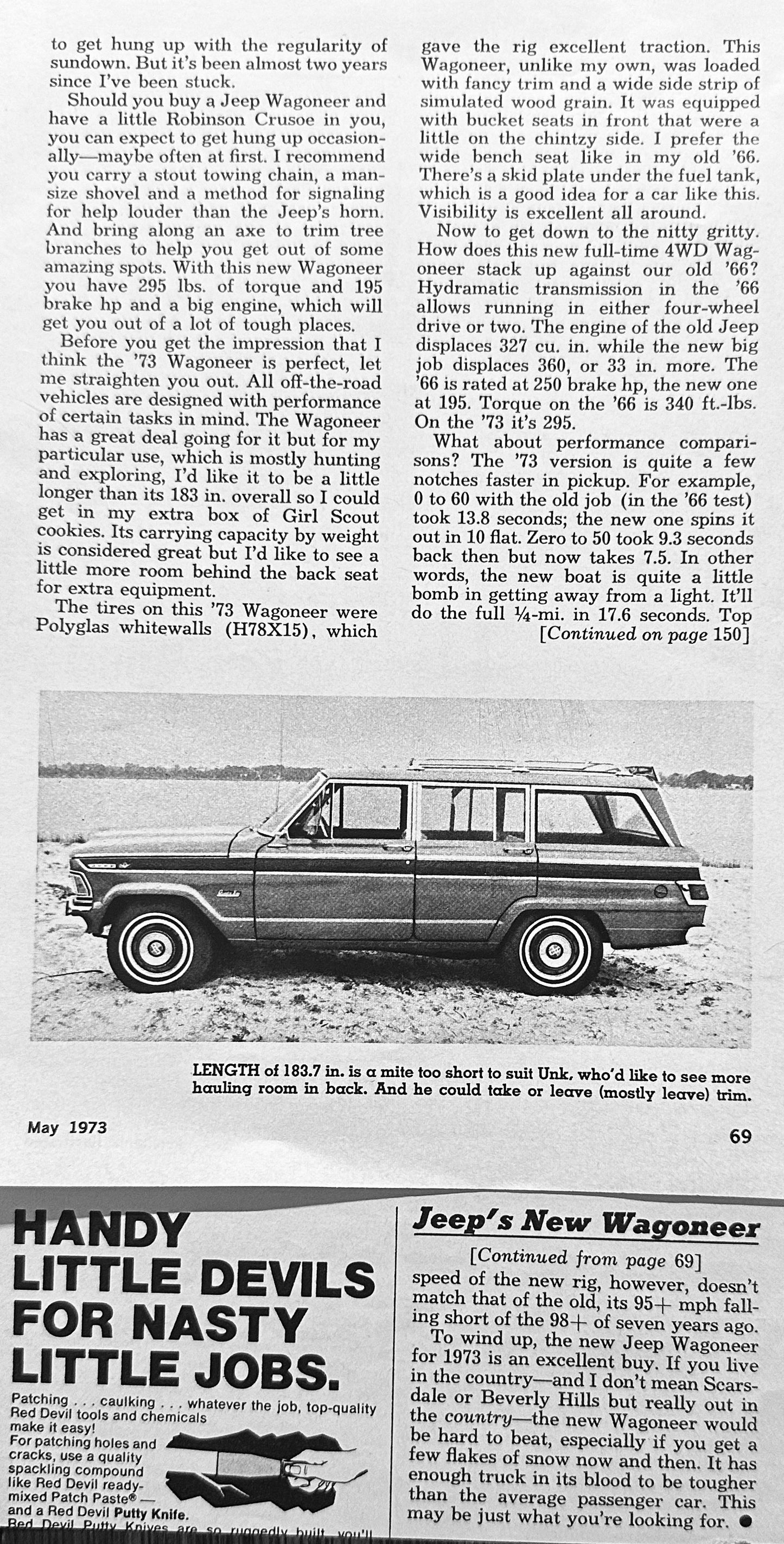 1973 Jeep Wagoneer Road Test Magazine Article