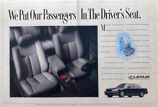 1993 2-Page Lexus LS400 We Put Our Passengers In The Driver's Seat Magazine Ad