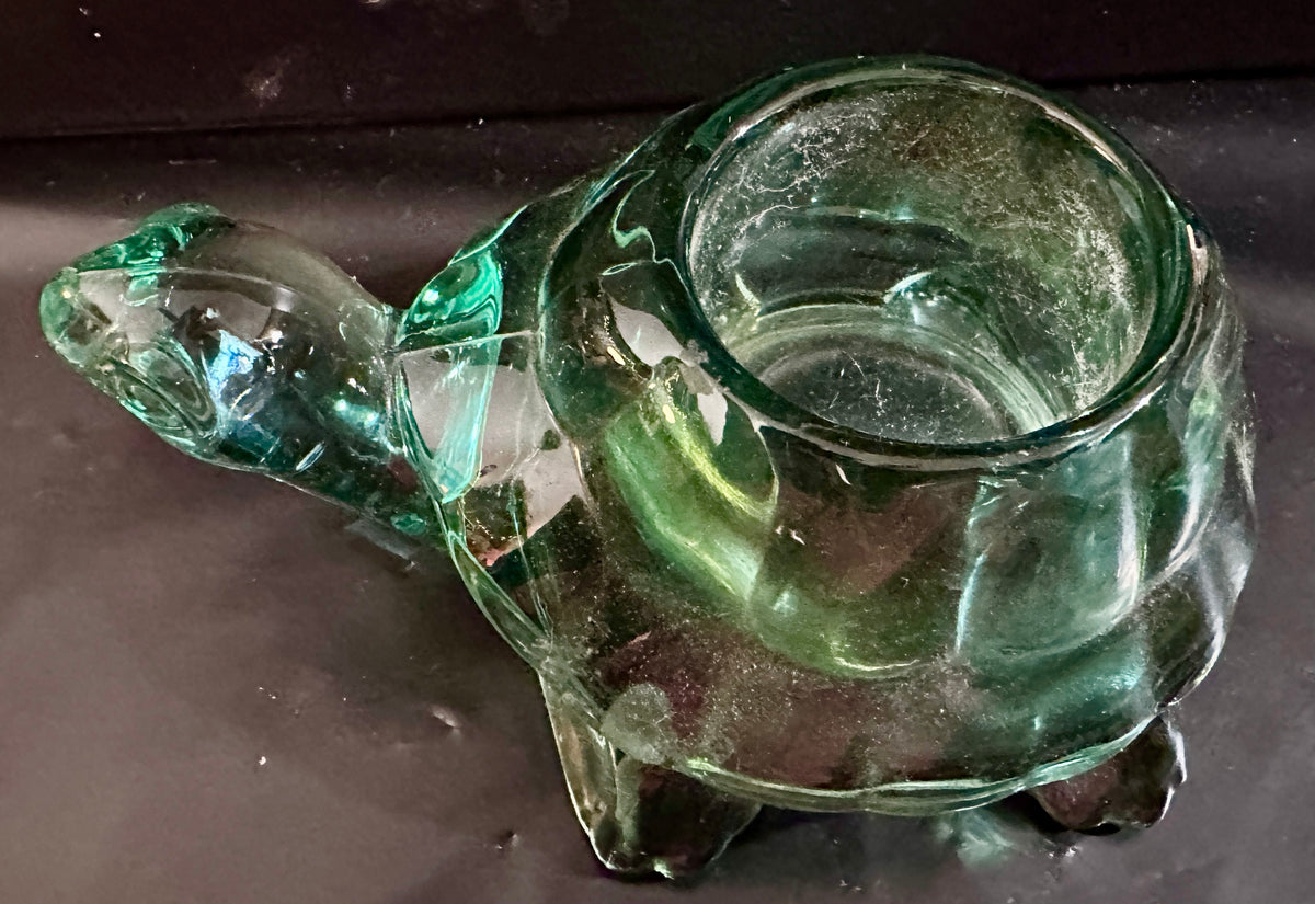 Unmarked Transparent Green Votive Candle Holder - Turtle