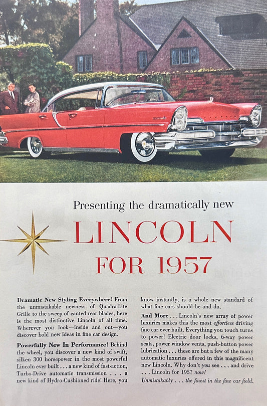 1957 Red Lincoln Continental 4-door Elegance Magazine Ad