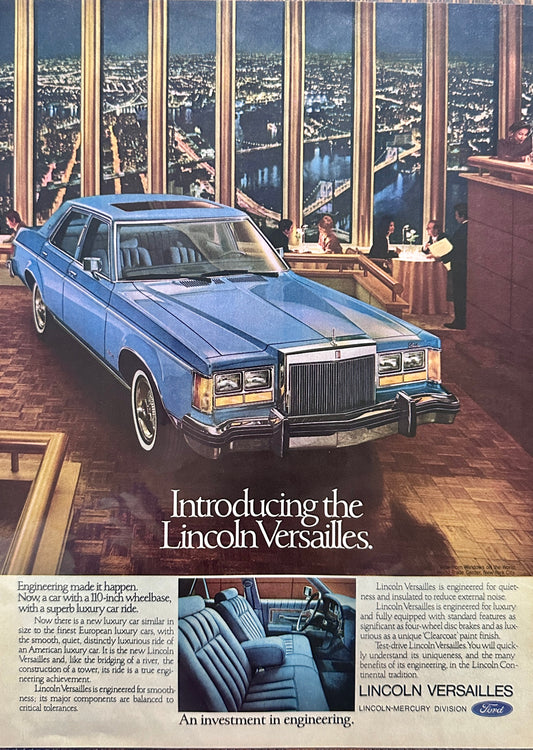 1976 Lincoln Versailles Blue with Sunroof - Magazine Ad