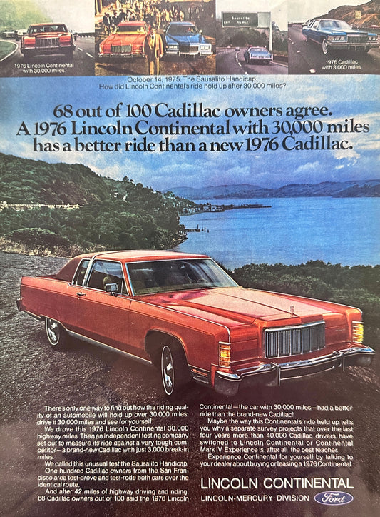 1976 Lincoln  Continental Magazine Ad - Better Ride than Cadillac