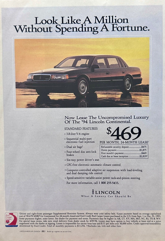 1994 Lincoln Continental Lease Program Magazine Ad