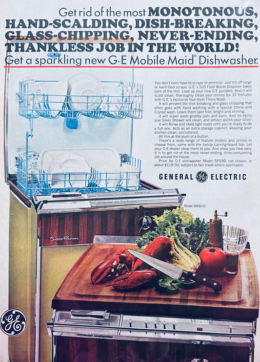 1966 General Electric Mobil Maid Dishwasher - Magazine Ad