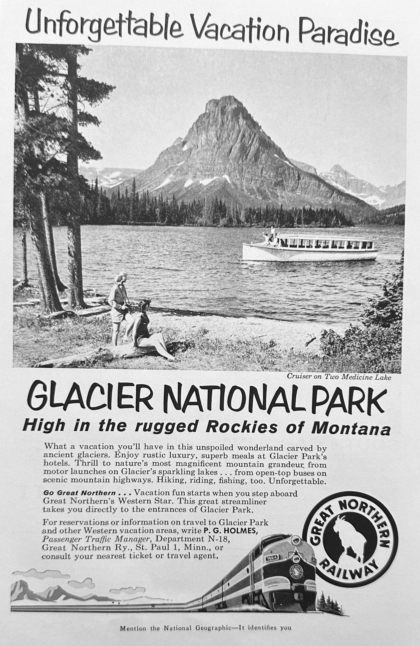 1958 Great Northern Railway - Glacier National Park - Montana - Vintage Ad