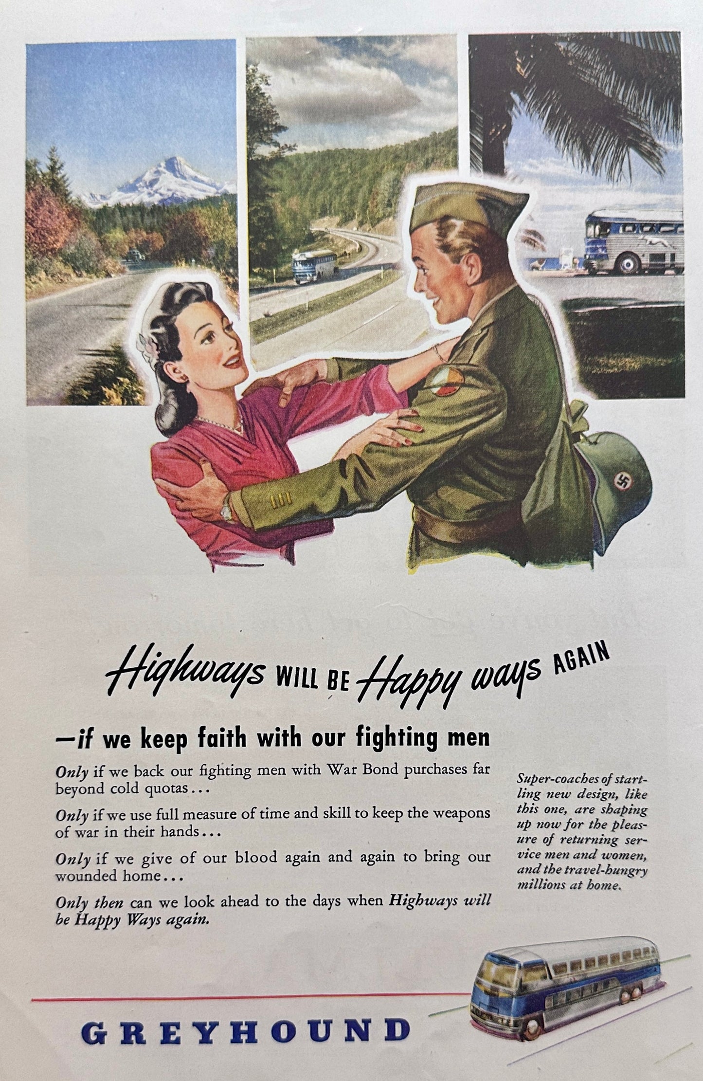 1945 Greyhound Happy HIghways & Pullman Get Here Tomorrow Ads