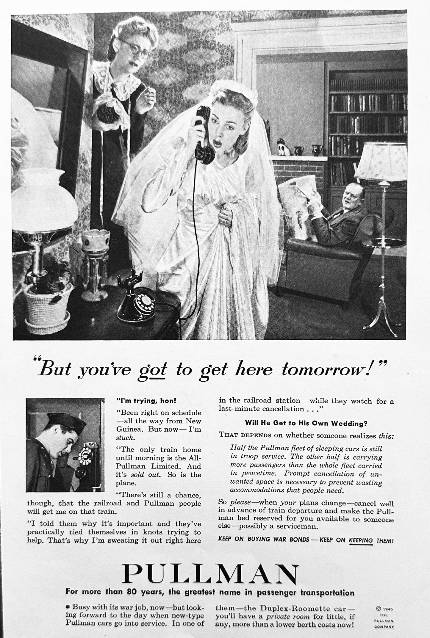 1945 Greyhound Happy HIghways & Pullman Get Here Tomorrow Ads