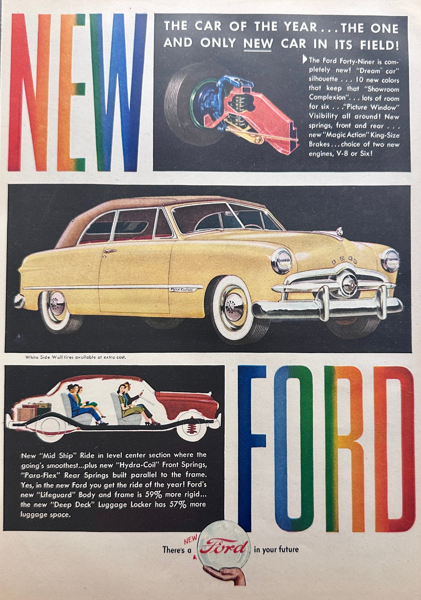 1948 Greyhound Bus Line Time Off The Farm & Ford Custom  Magazine Ad