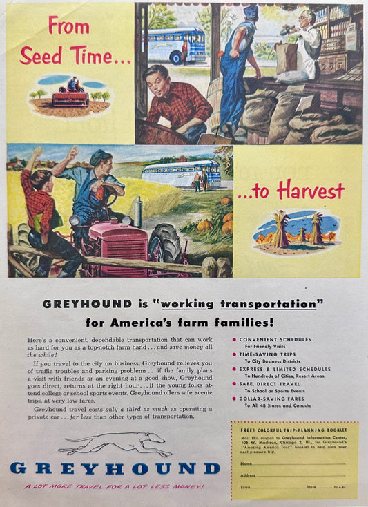 1951 Greyhound Bus Line From Seed Time to Harvest Magazine Ad