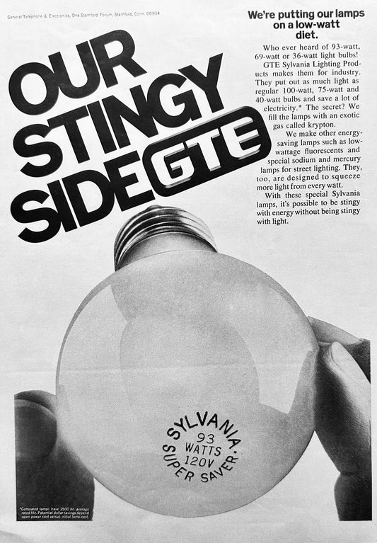 1976 GTE Sylvania Lighting Products - Our Stingy Side Magazine Ad