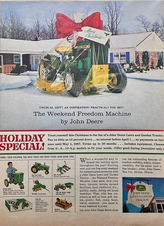 1967 John Deere Lawn Tractor + Oldsmobile Vista-Cruiser Magazine Ad