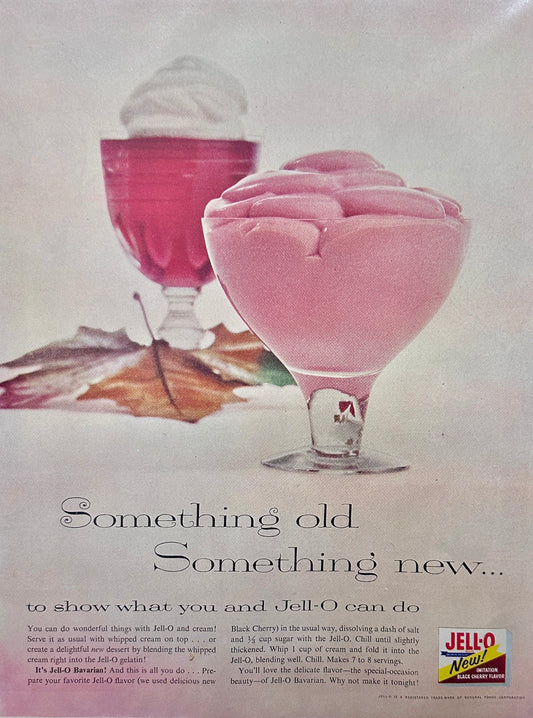 1957 Jell-O + Whipped Cream - Jell-O Bavarian Dessert - Magazine Ad