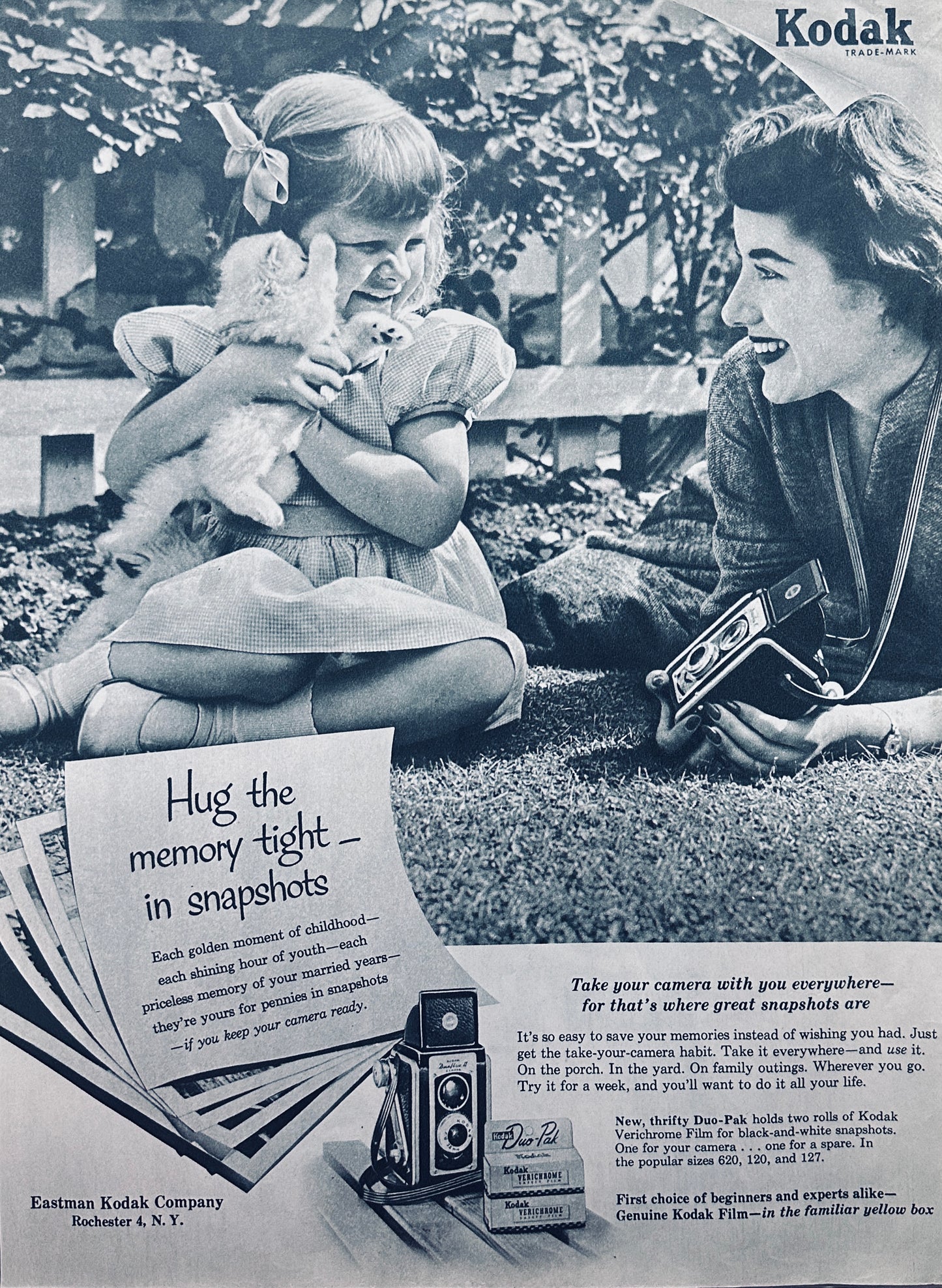 1957 Kodak DuoFlex II Camera and Verichrome Film Magazine Ad