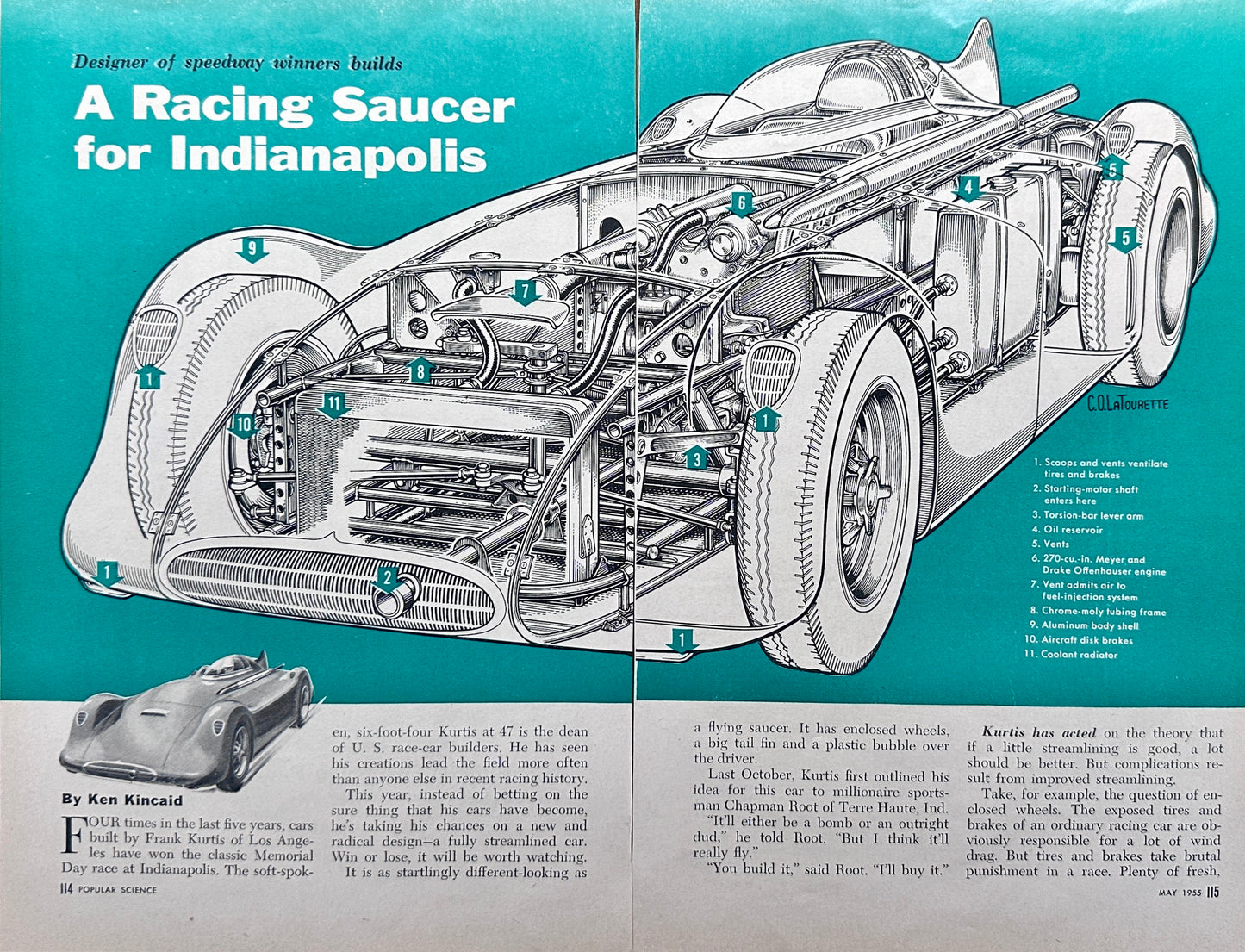 1955 Kurtis Designed Indy 500 Race Car Magazine Article