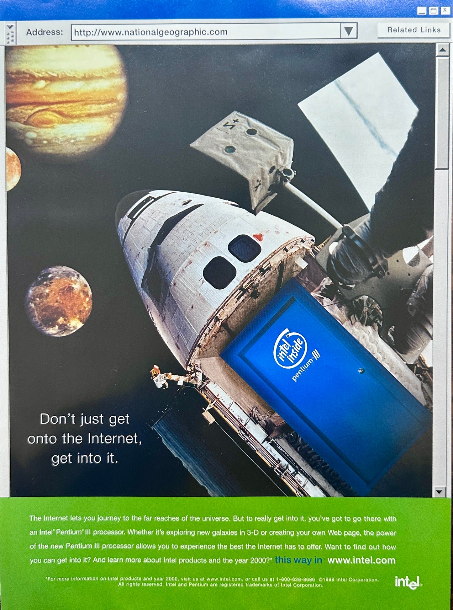 1999 Intel Pentium III Processor - Magazine Ad - Space Shuttle