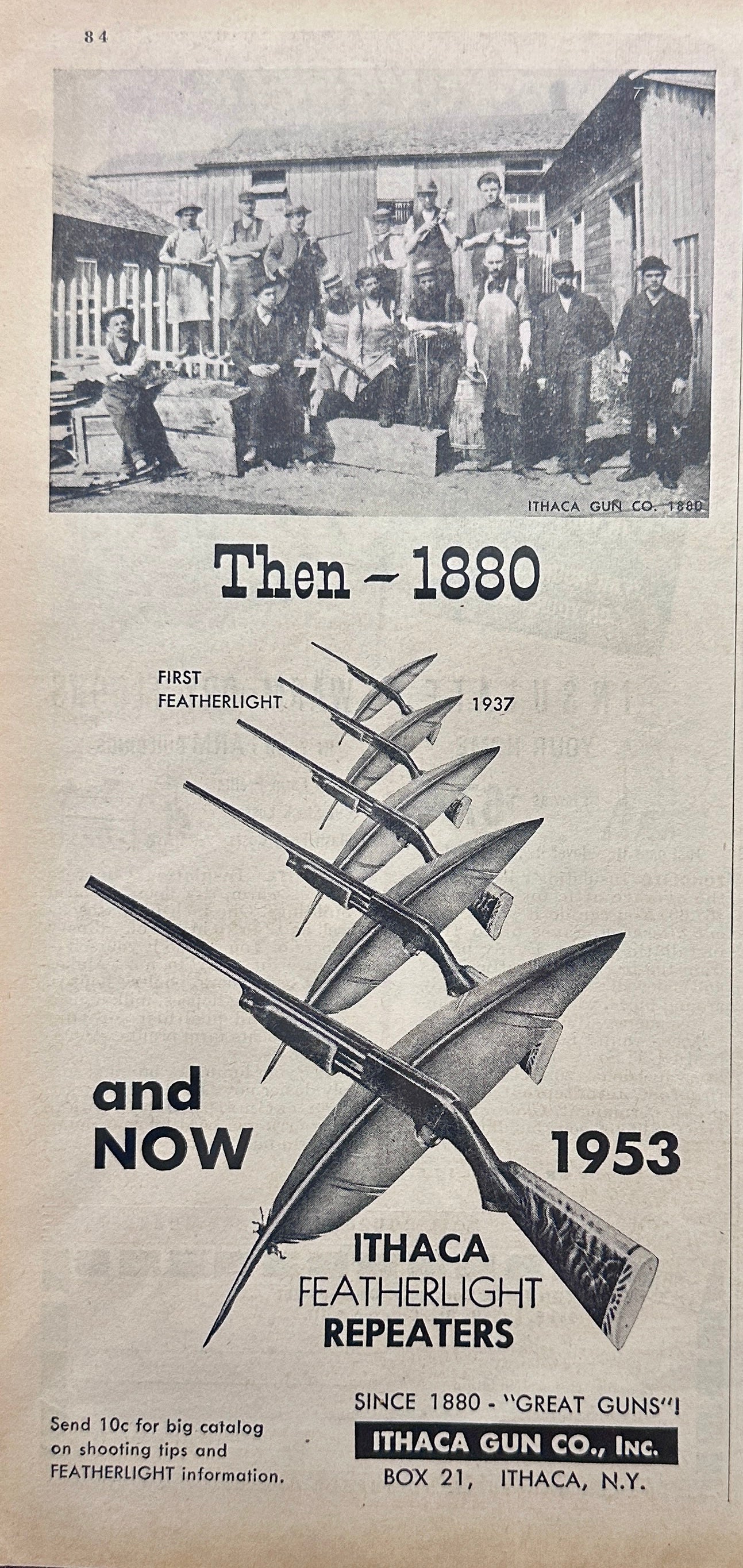 1953 Ithaca Gun Co Featherlight Repeated Rifles since 1880 - Magazine Ad