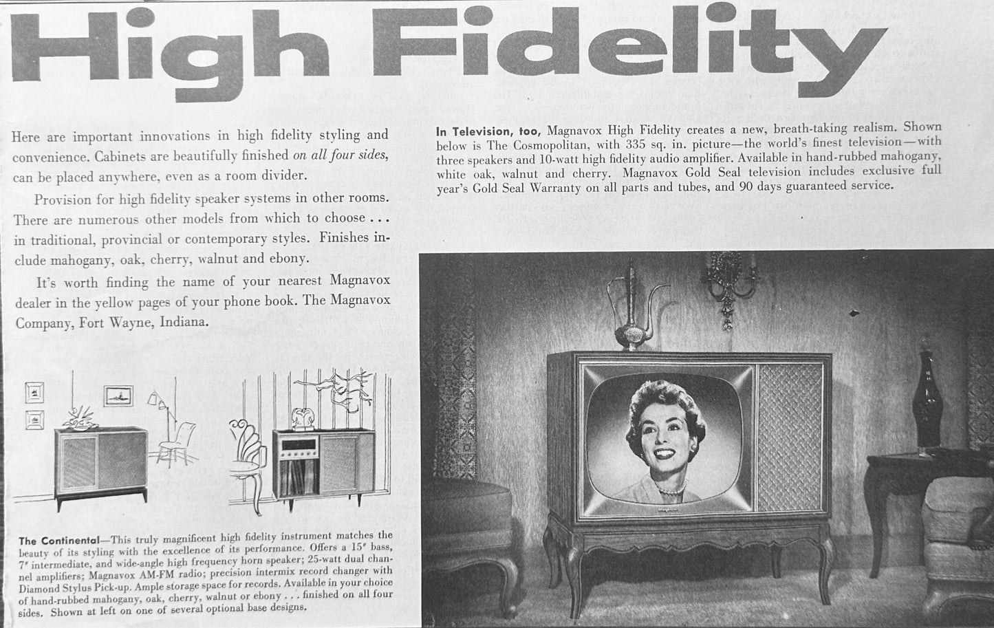 1957 Magnavox Cosmopolitan Television - Magazine Ad