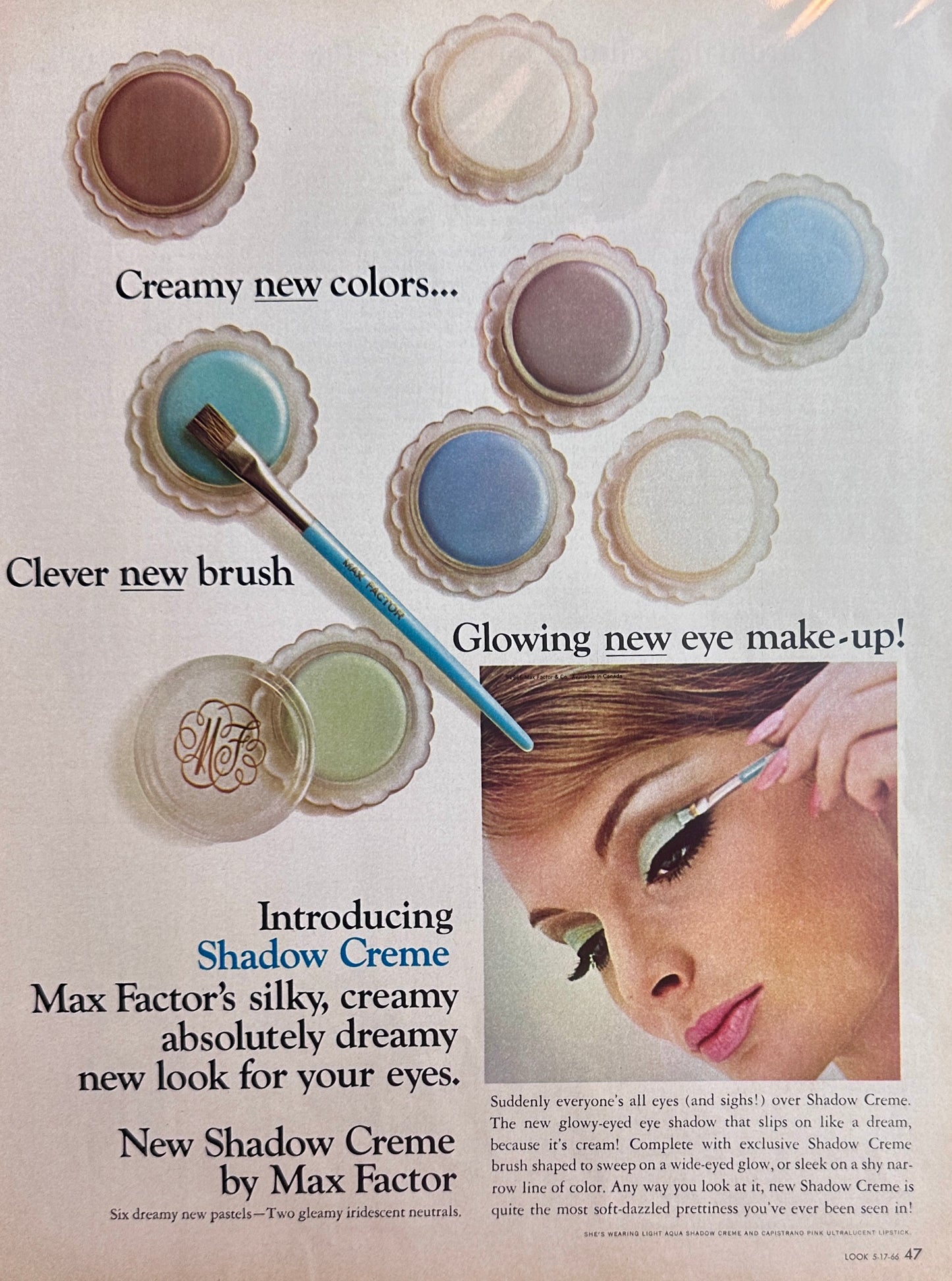 1966 Max Factor Eye Shadow Pastel Creme Colors - Magazine Ad