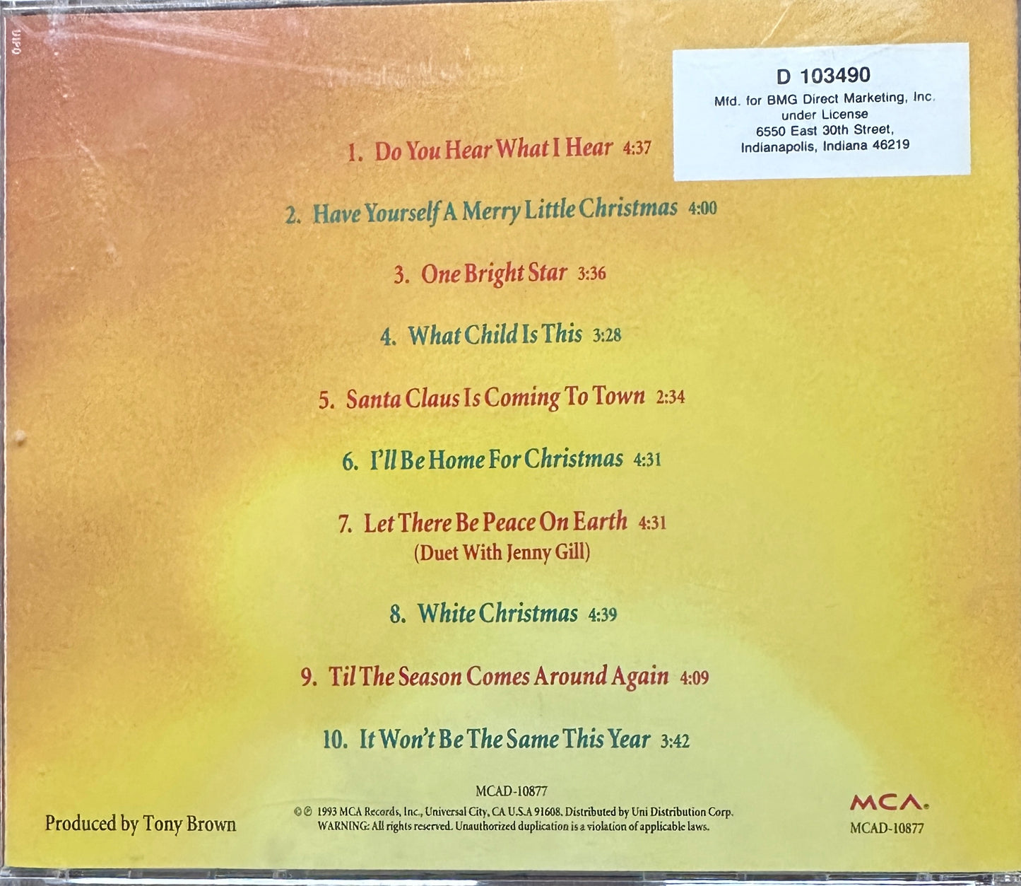 1993 Vince Gill Let There Be Peace On Earth Christmas CD