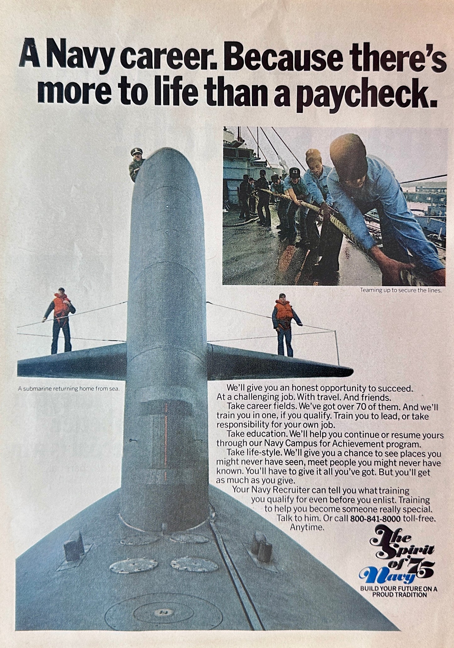 1975 The Spirit of '75 Navy - Submarine Returning Home - Recruitment Ad