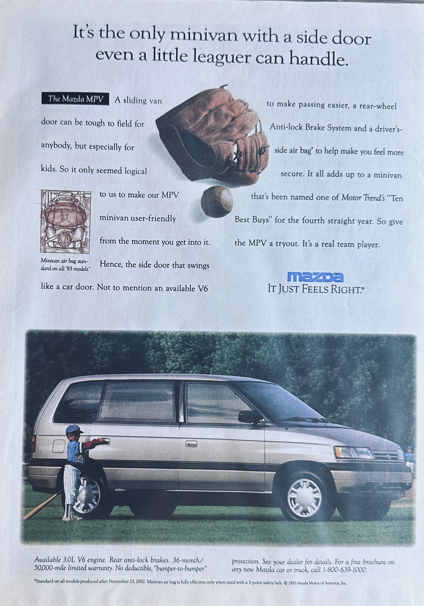 1993 Mazda MPV Minivan Passenger Doors that Open Normally Not Slide Magazine Ad