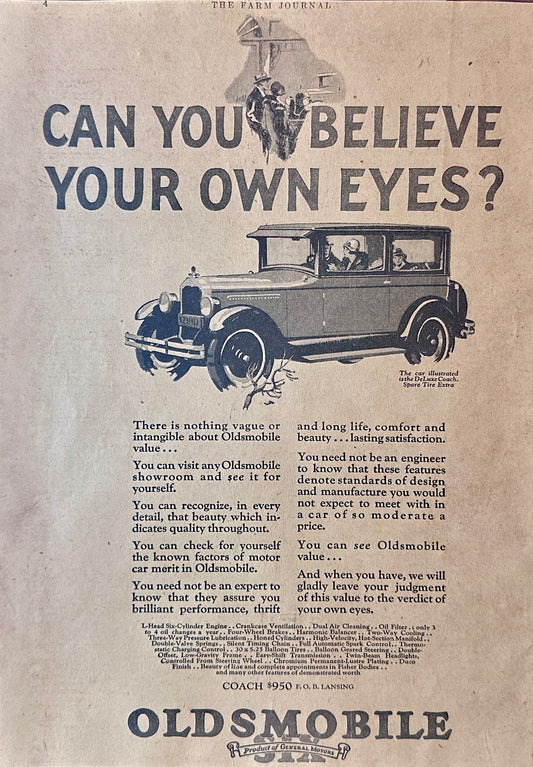 1927 Oldsmobile Six Deluxe Coach Magazine Ad # A325