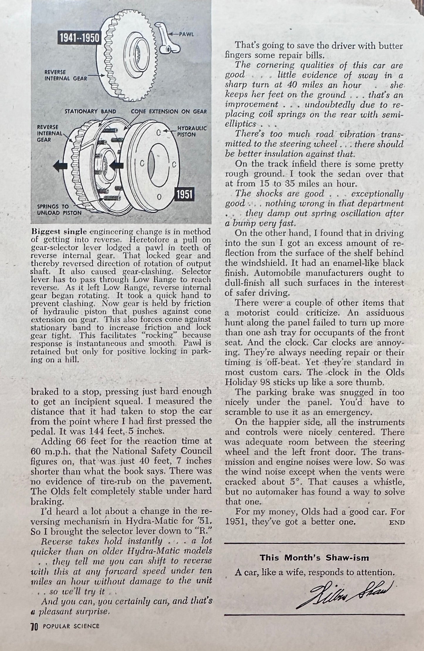 1951 Oldsmobile 98 Holiday Sedan Road Test by Wilbur Shaw - Popular Science Mag