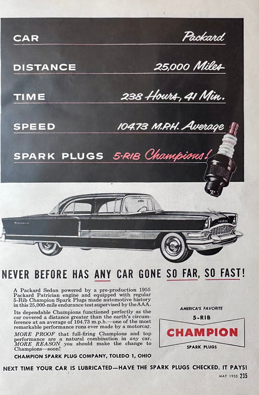 1955 Packard Sedan Champion Sparkplug Magazine Ad