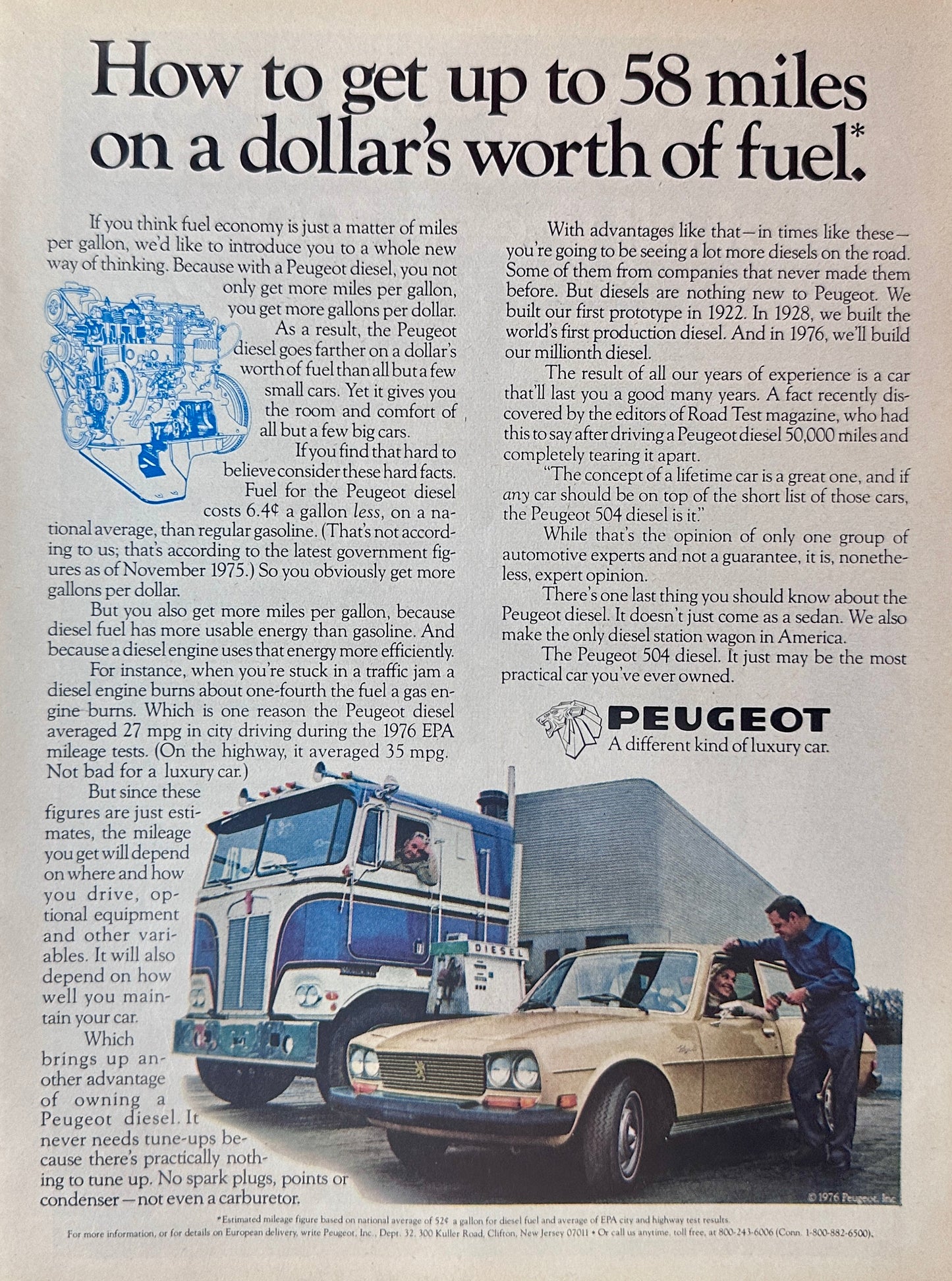 1976 Peugeot Diesel  Commercial truck Personal Car Magazine Ad