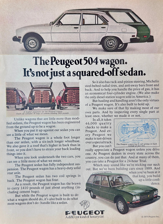 1975 Peugeot 504 Station Wagon Not Just a Squared Off Sedan  Magazine Ad