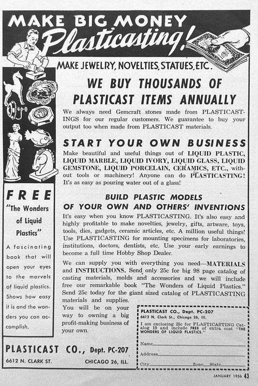 1956 Plasticast Company - Home Base Business - Plasticizing Promo Ad