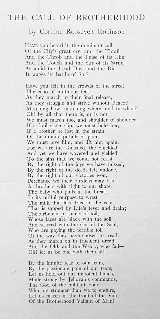 1911 Poem Published in Scribners Magazine - Call Of Brotherhood!