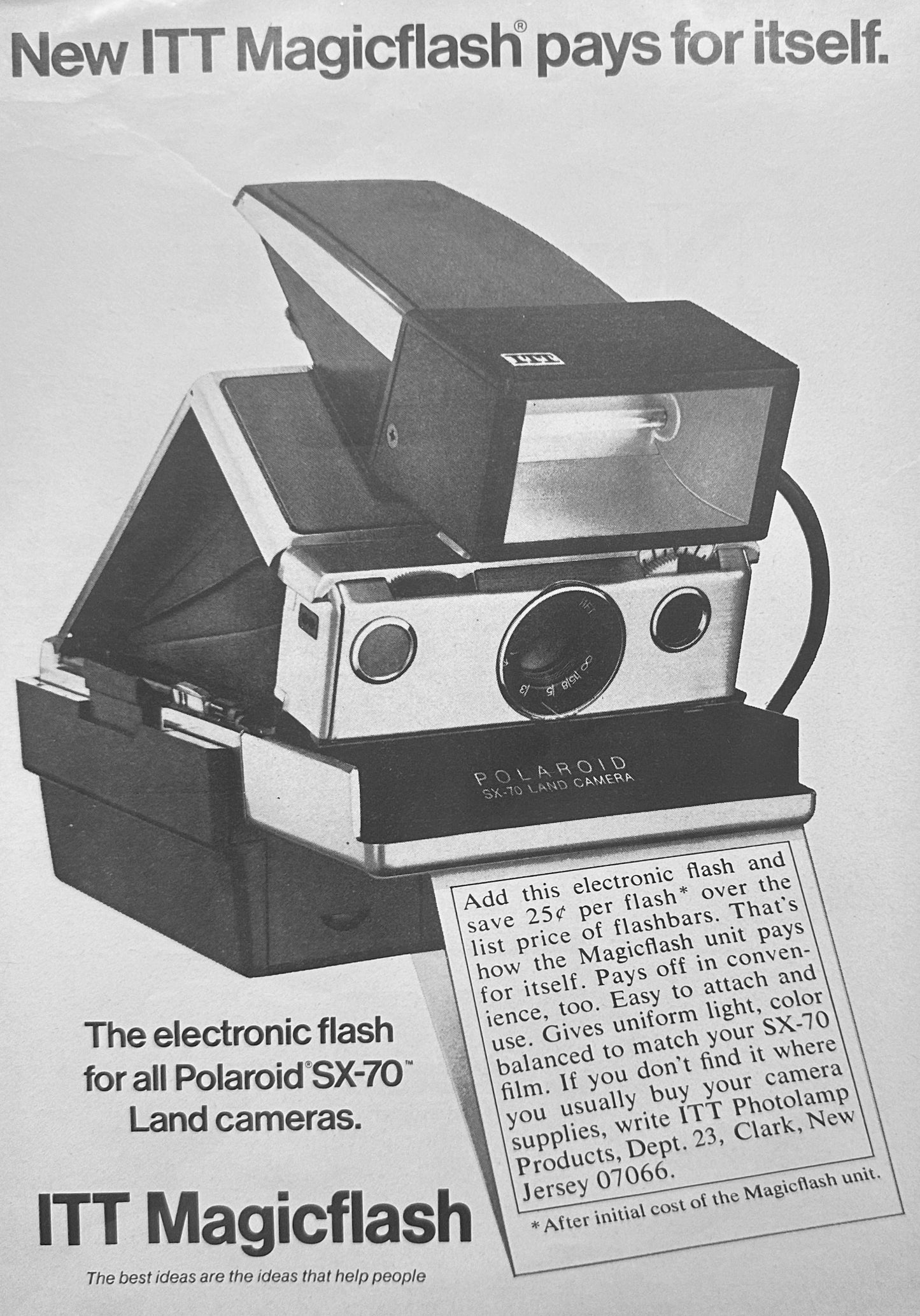 1975 Polaroid SX-70 Land Camera with ITT Magicflash - Vintage Ad