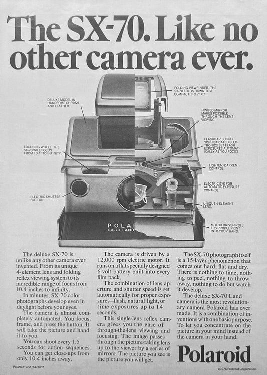 1976 Polaroid SX-70 Camera Like No Other Camera Ever - Vintage Ad