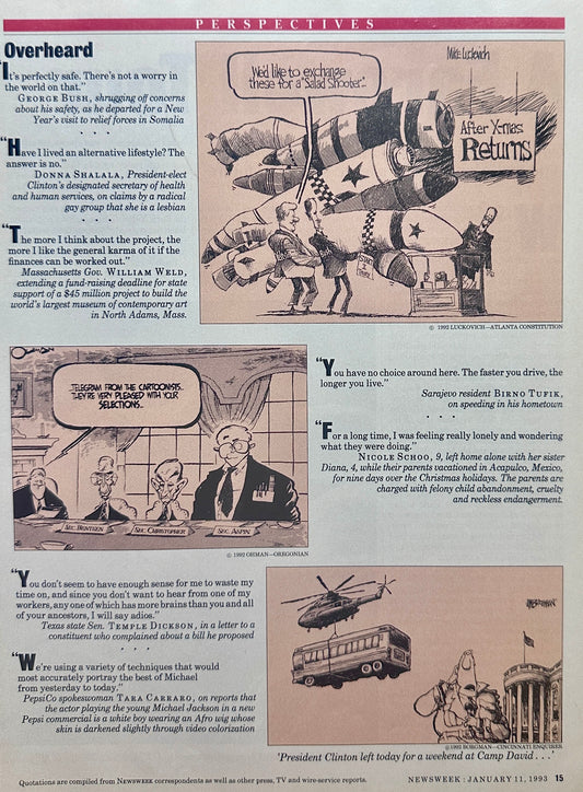 1993 Newsweek Perspective Page - Political Cartoons - Clinton Era