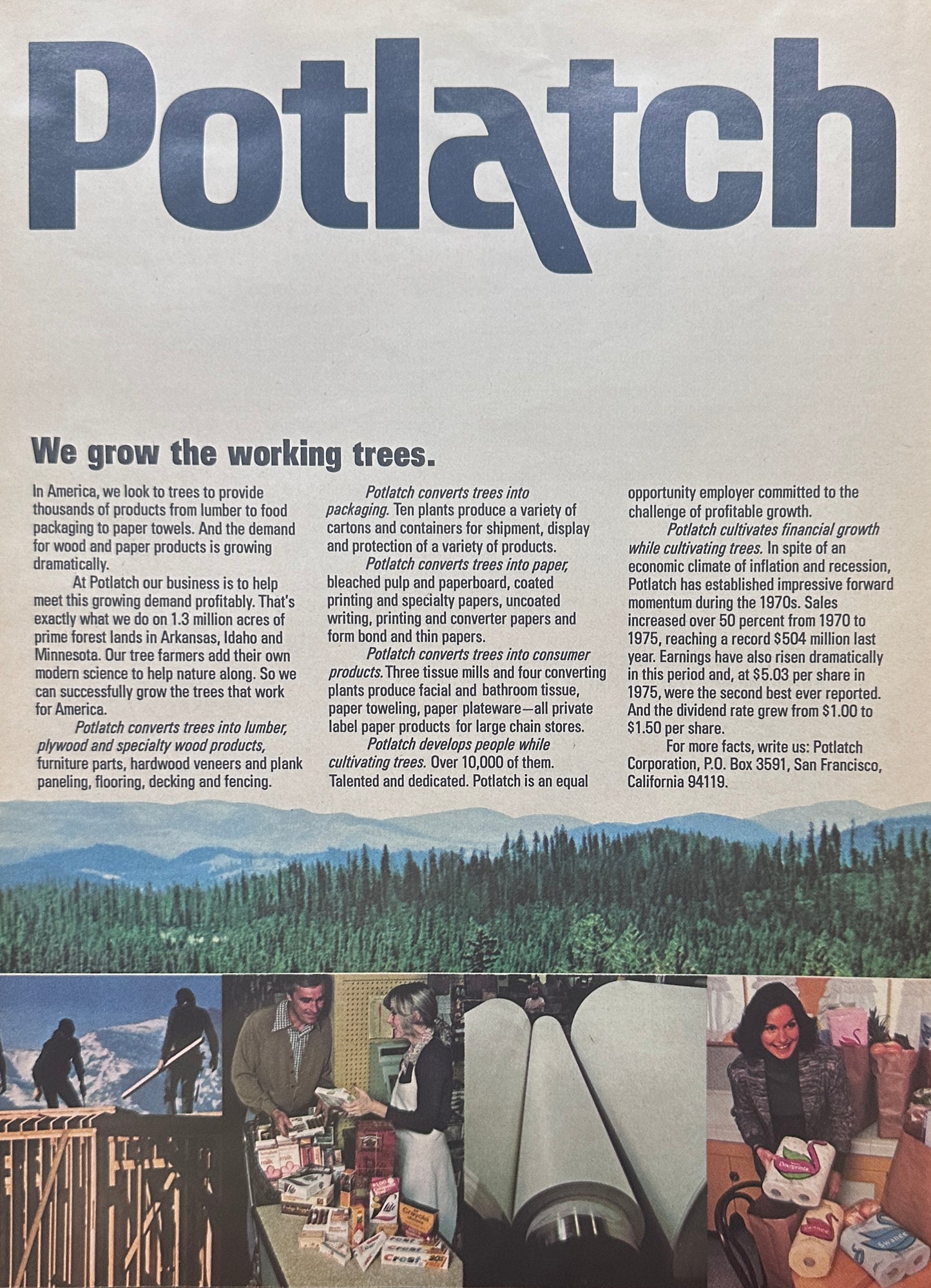 1976 Potlatch - Packaging Plants - Forest Management - Promo Ad