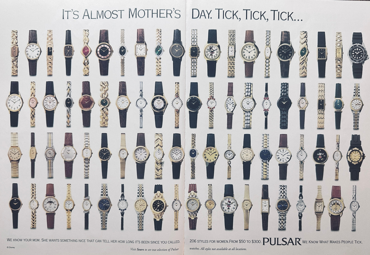 1994 Pulsar Watch Styles 11x 17" Centerfold Mother's Day Magazine Ad