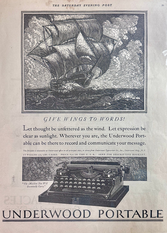 1922 Underwood Portable Typewriter & Vul-Cot Trash Cans Vintage Ads #640