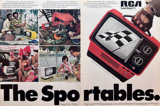 1975 The Sprotable from RCA Black & White Television For Those on The Go - Ad