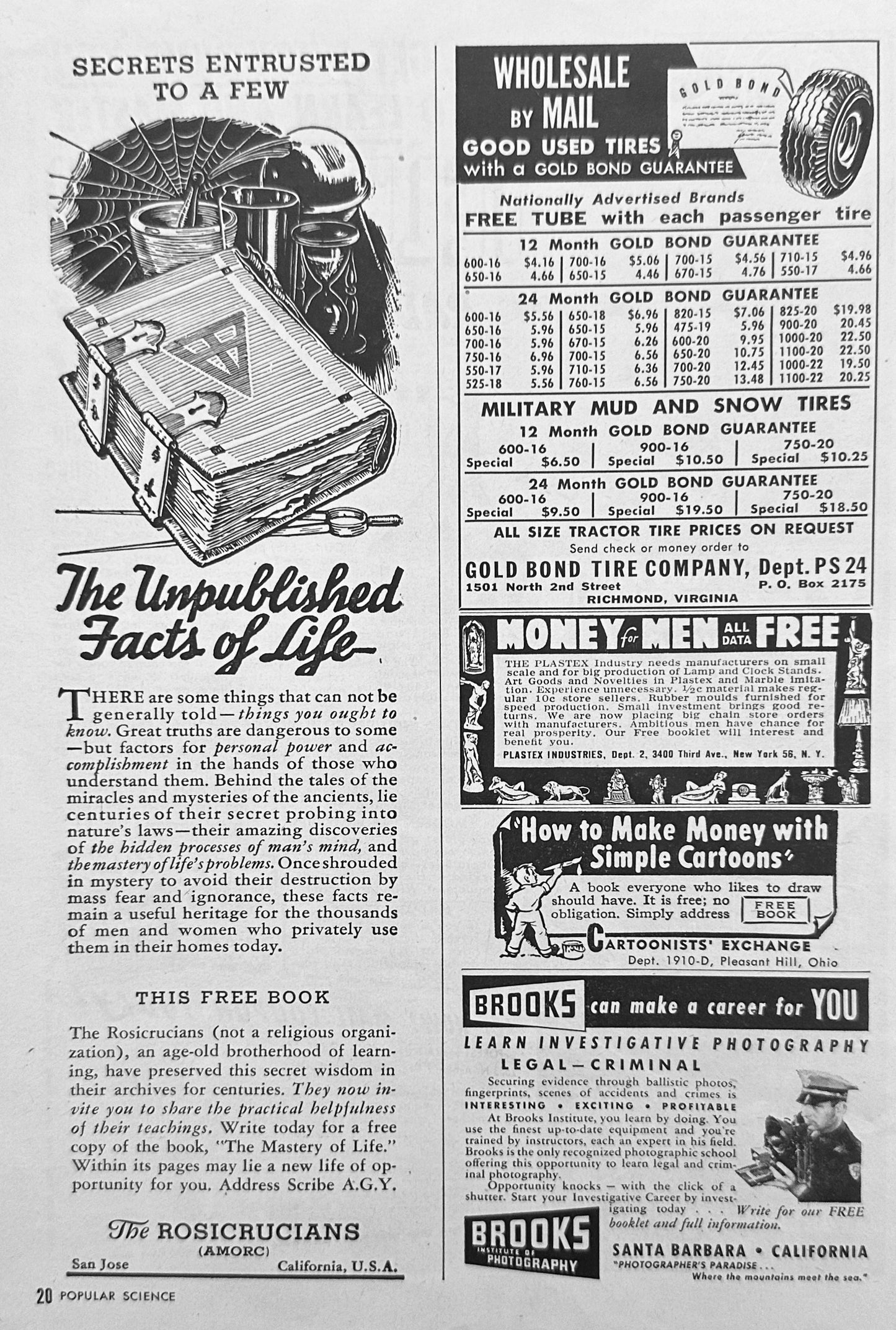 1951 (2) Rosicrucian Vintage Ads The unpublished Facts of LIfe & Ben Franklin