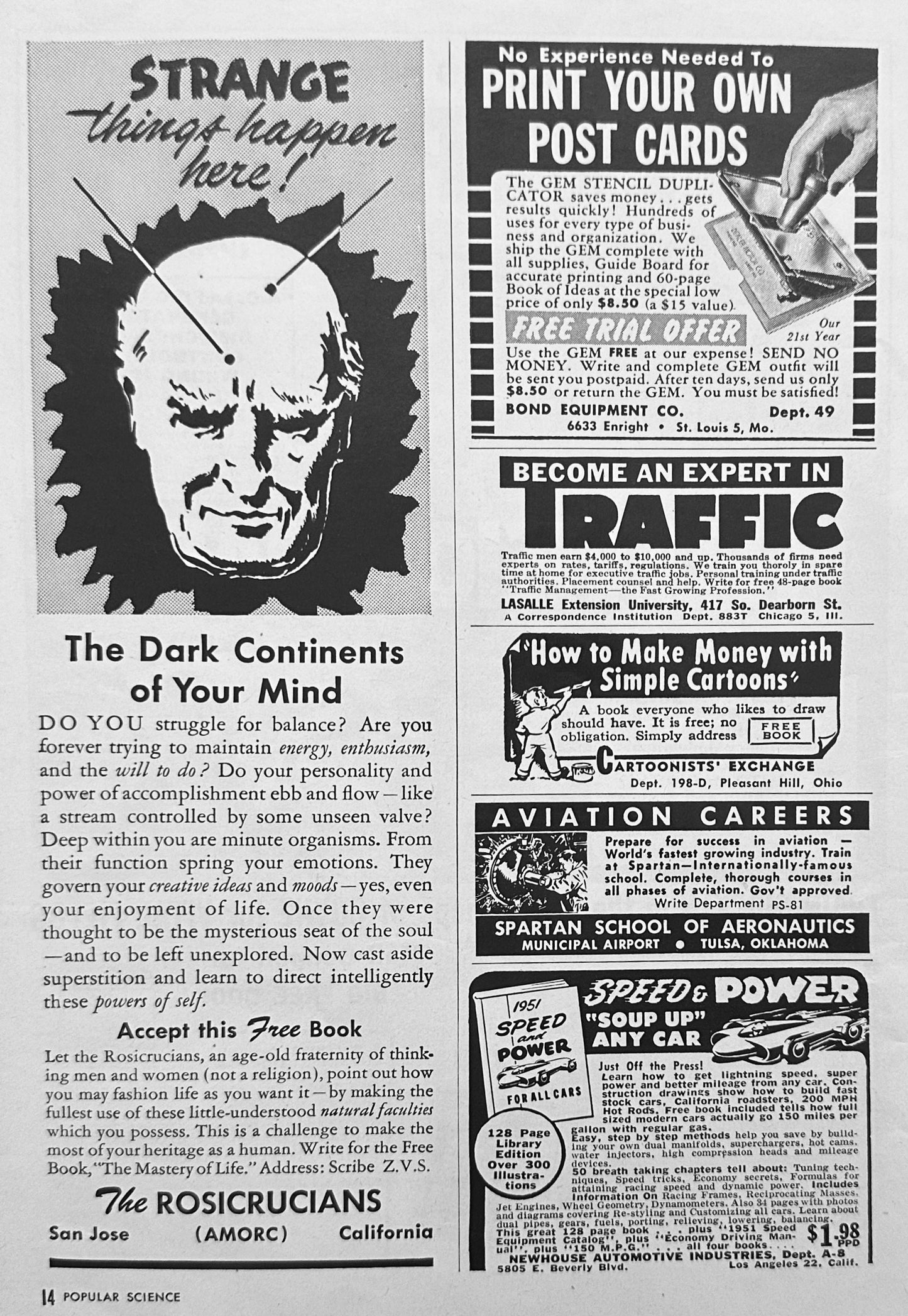 1951 & 1956 Magazine Ads From The Rosicrusians - Dark Continents of Your MInd