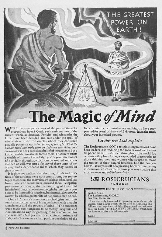 1951 Rosicrucians - The Magic of Mind - The Greatest Power On Earth Ad