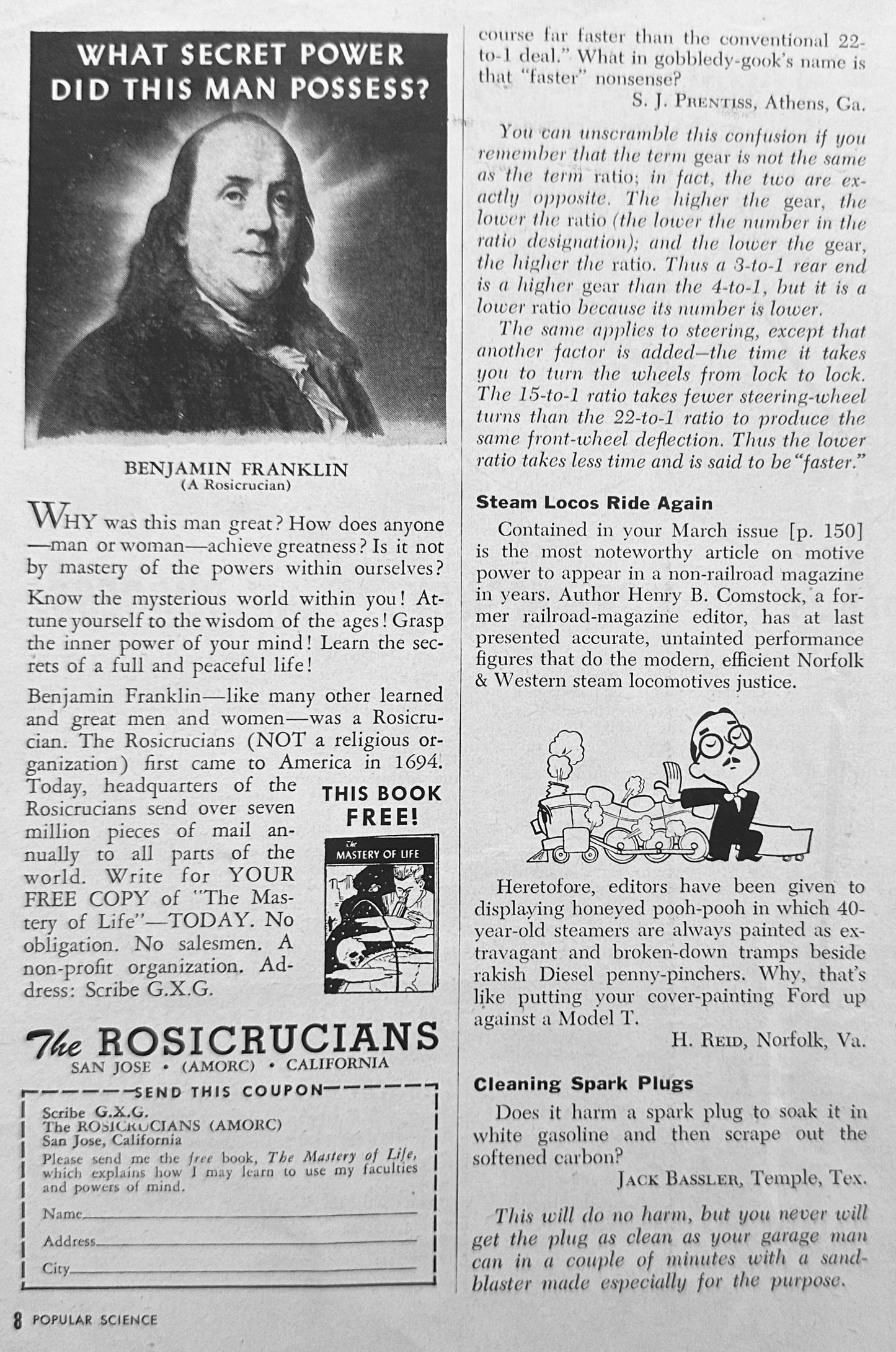 1951 (2) Rosicrucian Vintage Ads The unpublished Facts of LIfe & Ben Franklin