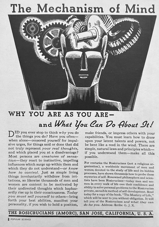 1952 Rosicrucians - Mechanism of The Mind - Benjamin Franklin Secret Powers? Ads