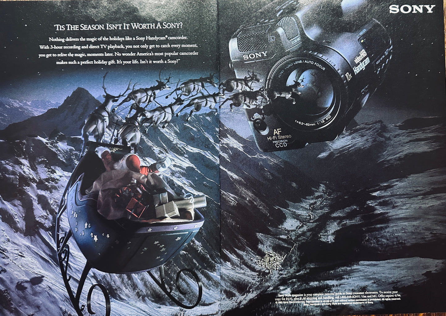 1993 Sony Video Camera - Hottest gift for Christmas - Santa's Sleigh - Vintage Ad