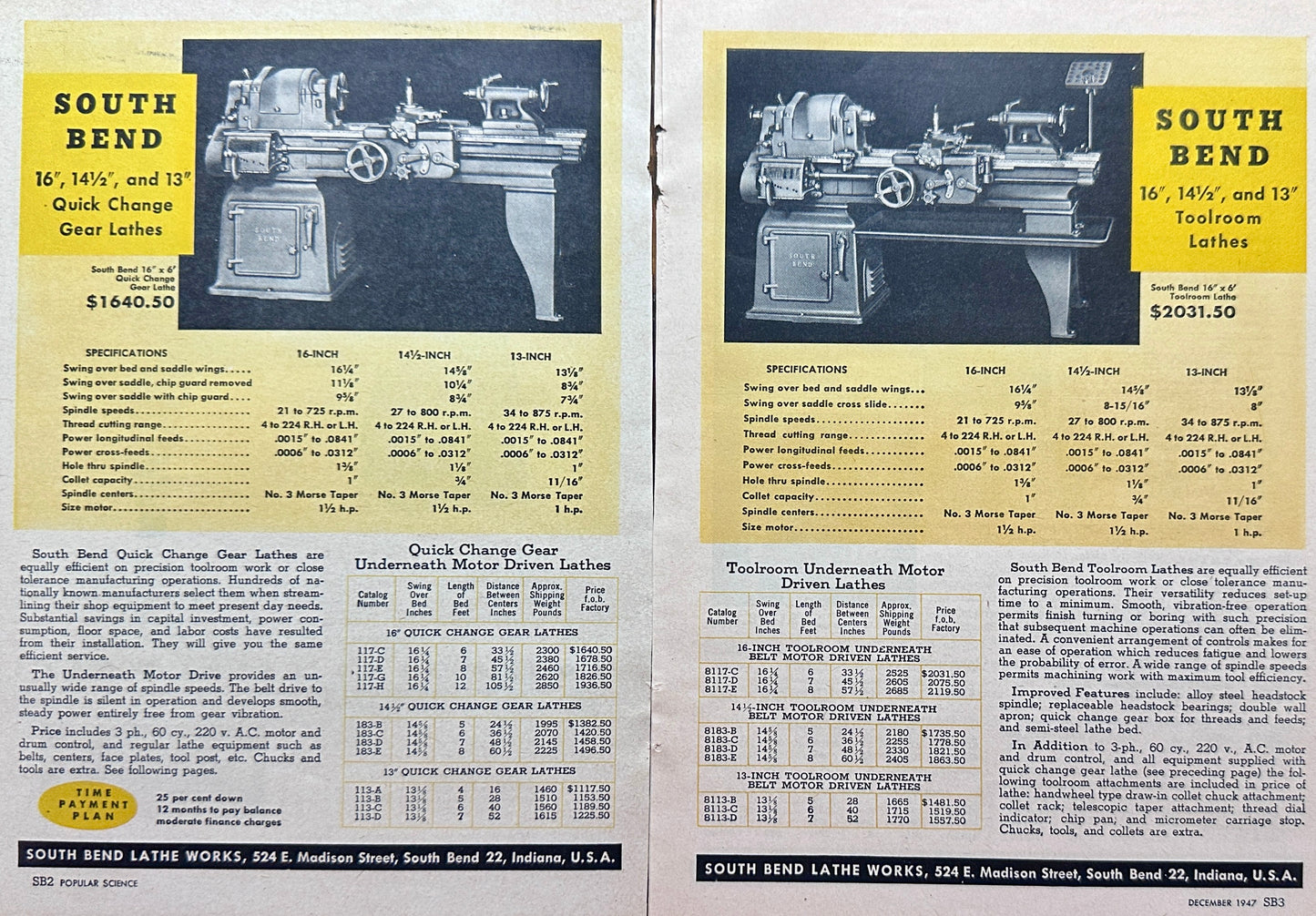 1947 South Bend Lathe Multi-Page Vintage Advertisment