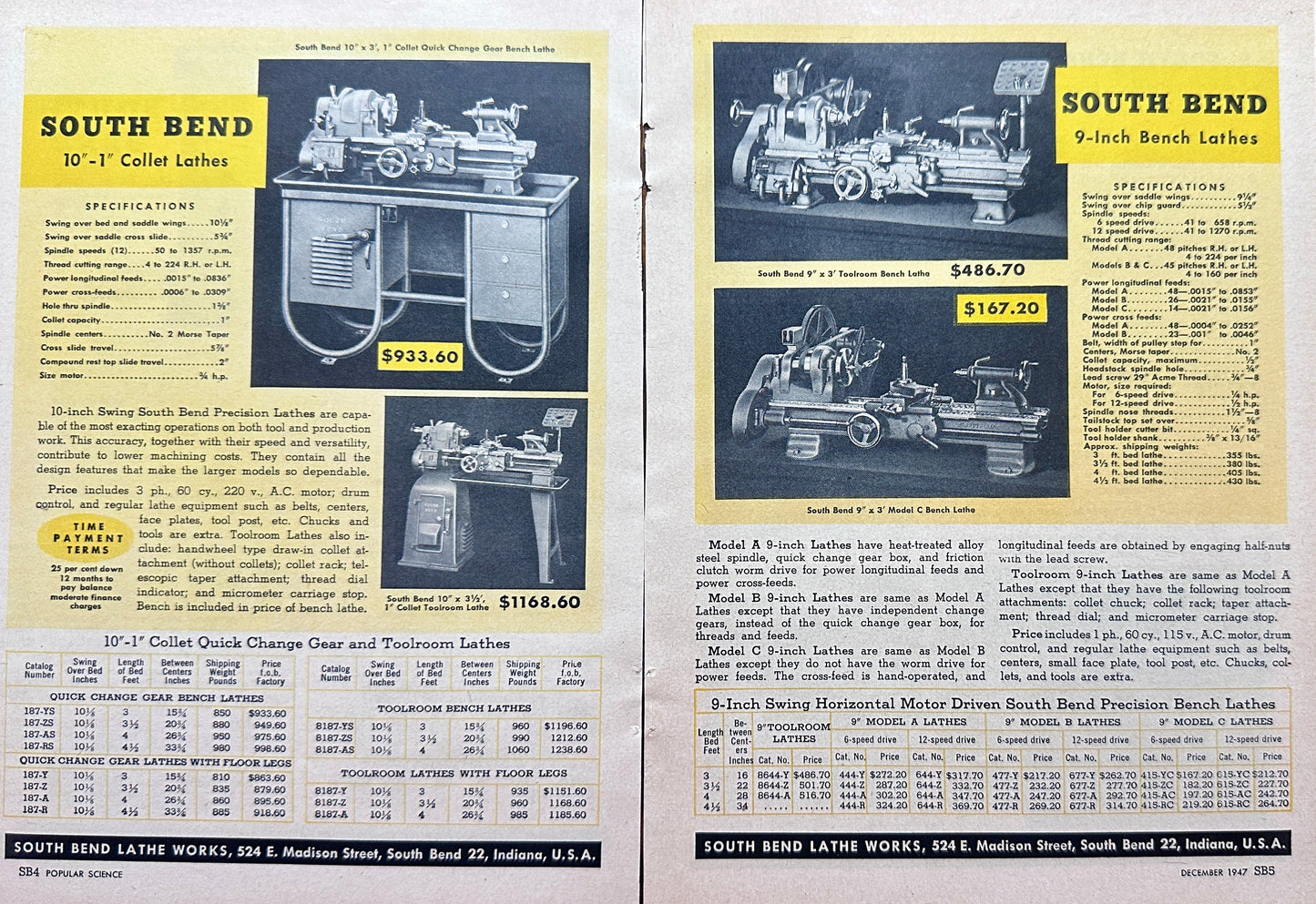 1947 South Bend Lathe Multi-Page Vintage Advertisment