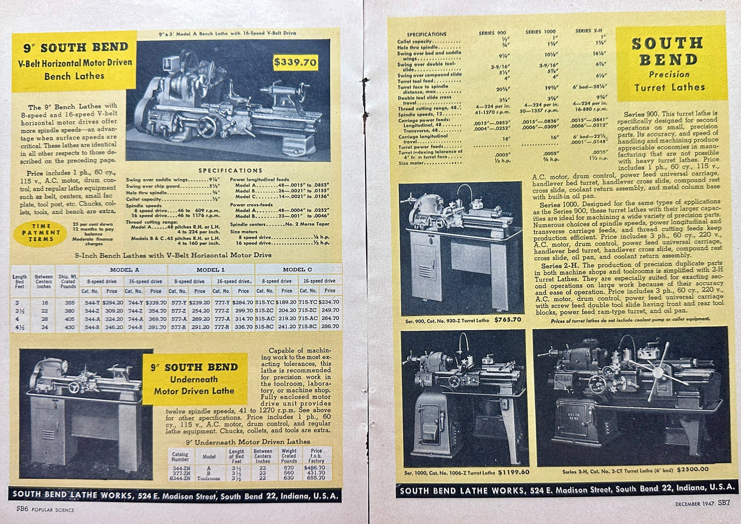 1947 South Bend Lathe Multi-Page Vintage Advertisment